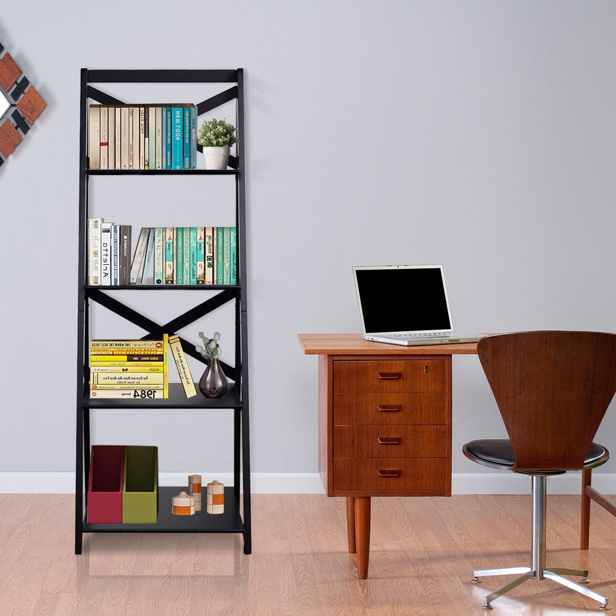 4-Tier Leaning Free Standing Ladder Shelf Bookcase Display