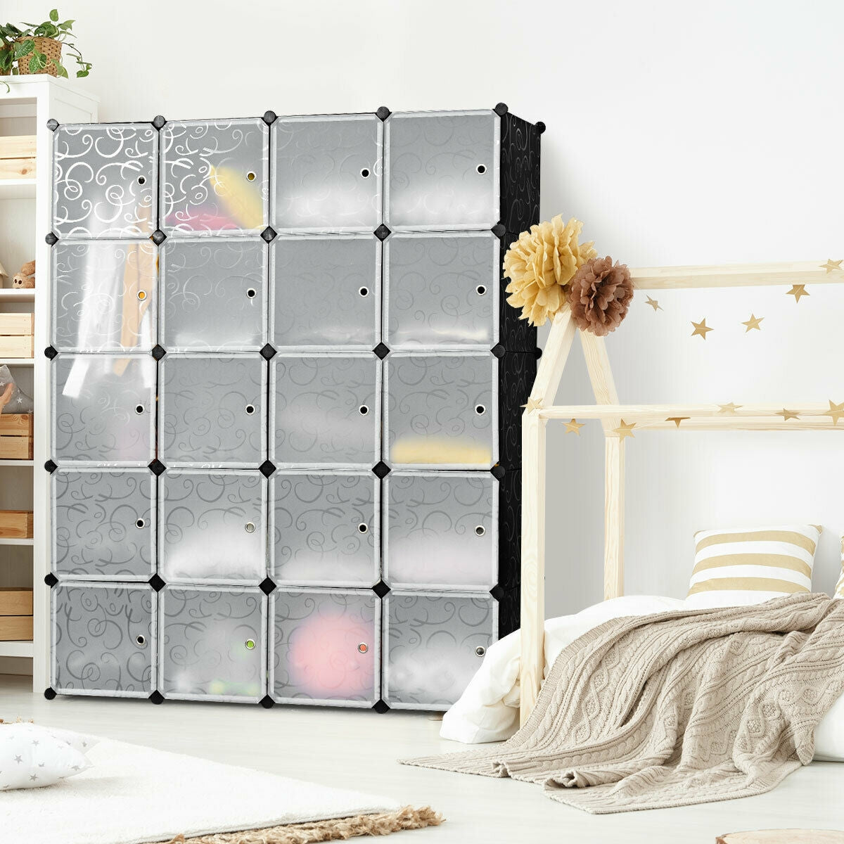 20-Cube DIY Plastic Storage Organizer with Doors