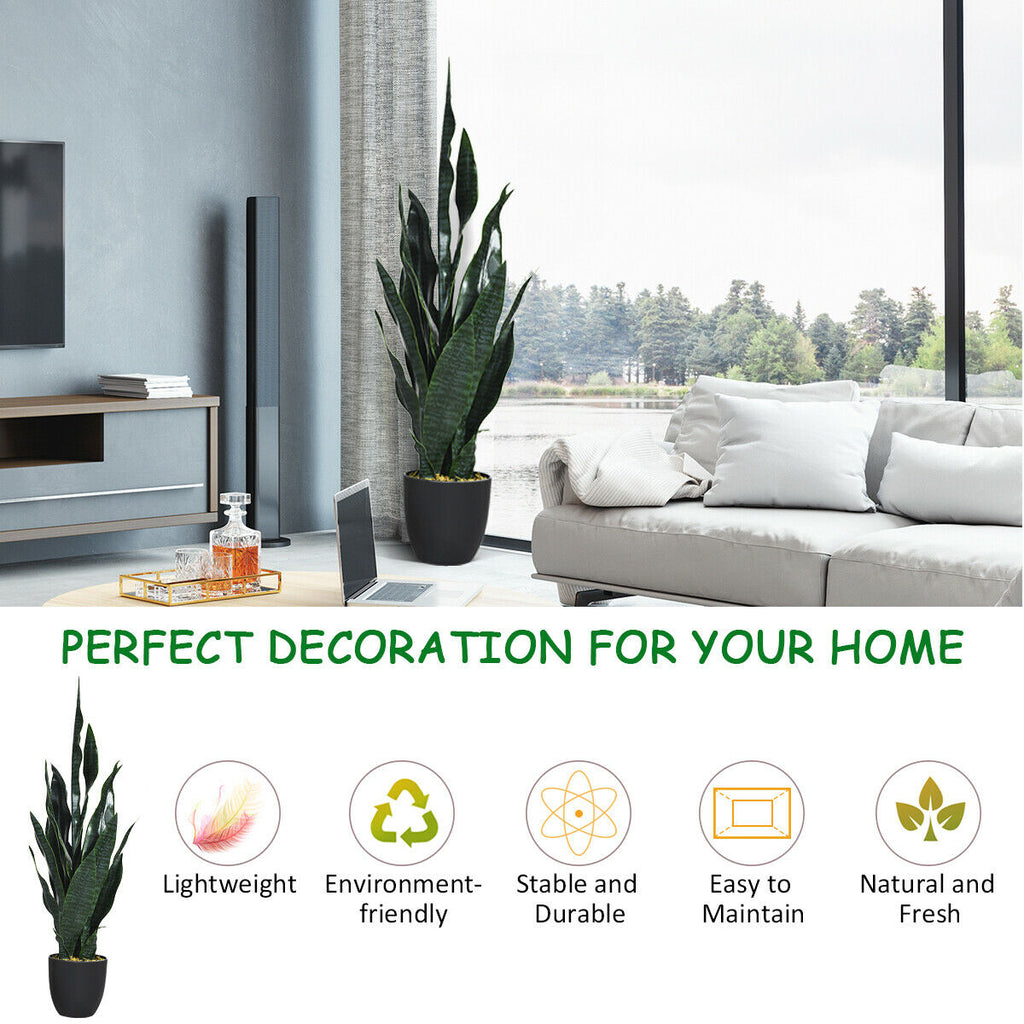 Artificial Snake Plant 35.5 Inch Indoor Outdoor Sansevieria Dark Green Leaves