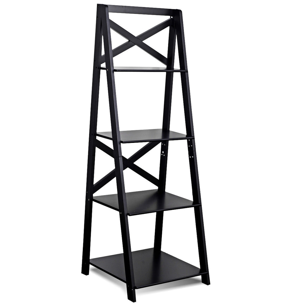 4-Tier Leaning Free Standing Ladder Shelf Bookcase Display