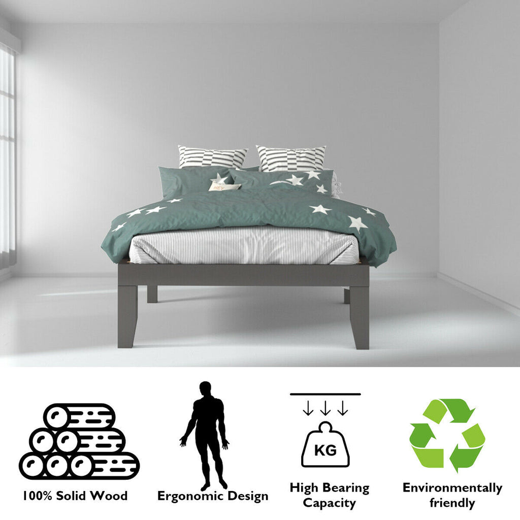 Twin Platform Bed Frame with Wood Slats - Brown