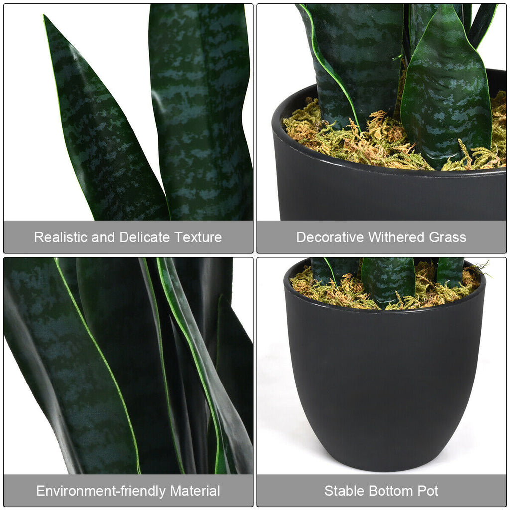 Artificial Snake Plant 35.5 Inch Indoor Outdoor Sansevieria Dark Green Leaves