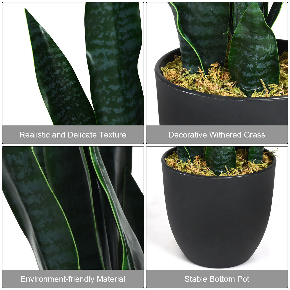 Artificial Snake Plant 35.5 Inch Indoor Outdoor Sansevieria Dark Green Leaves