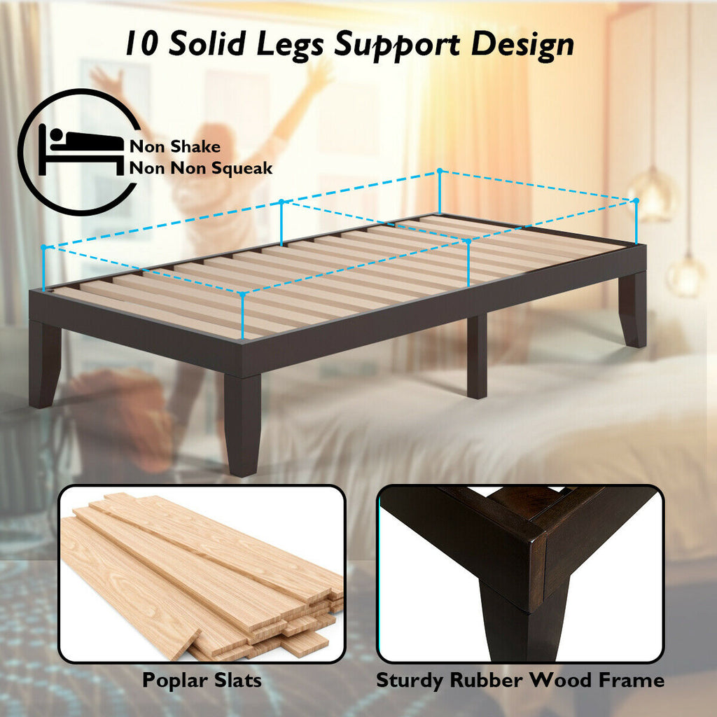 Twin Platform Bed Frame with Wood Slats - Brown