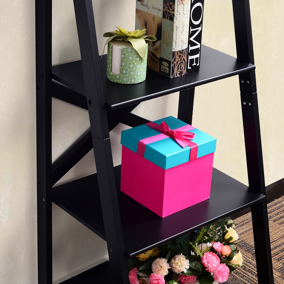 4-Tier Leaning Free Standing Ladder Shelf Bookcase Display