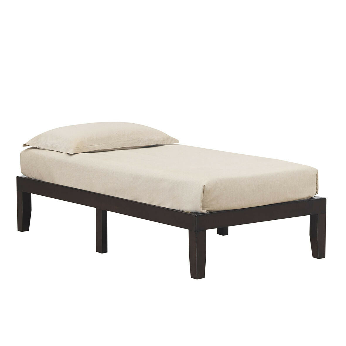 Twin Platform Bed Frame with Wood Slats - Brown