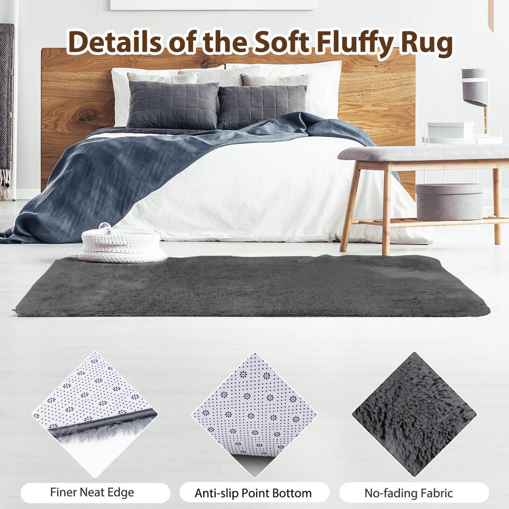 Gray 4x6 Feet Fluffy Soft Shag Rug with Non-slip Grip Dots - Modern Home Decor