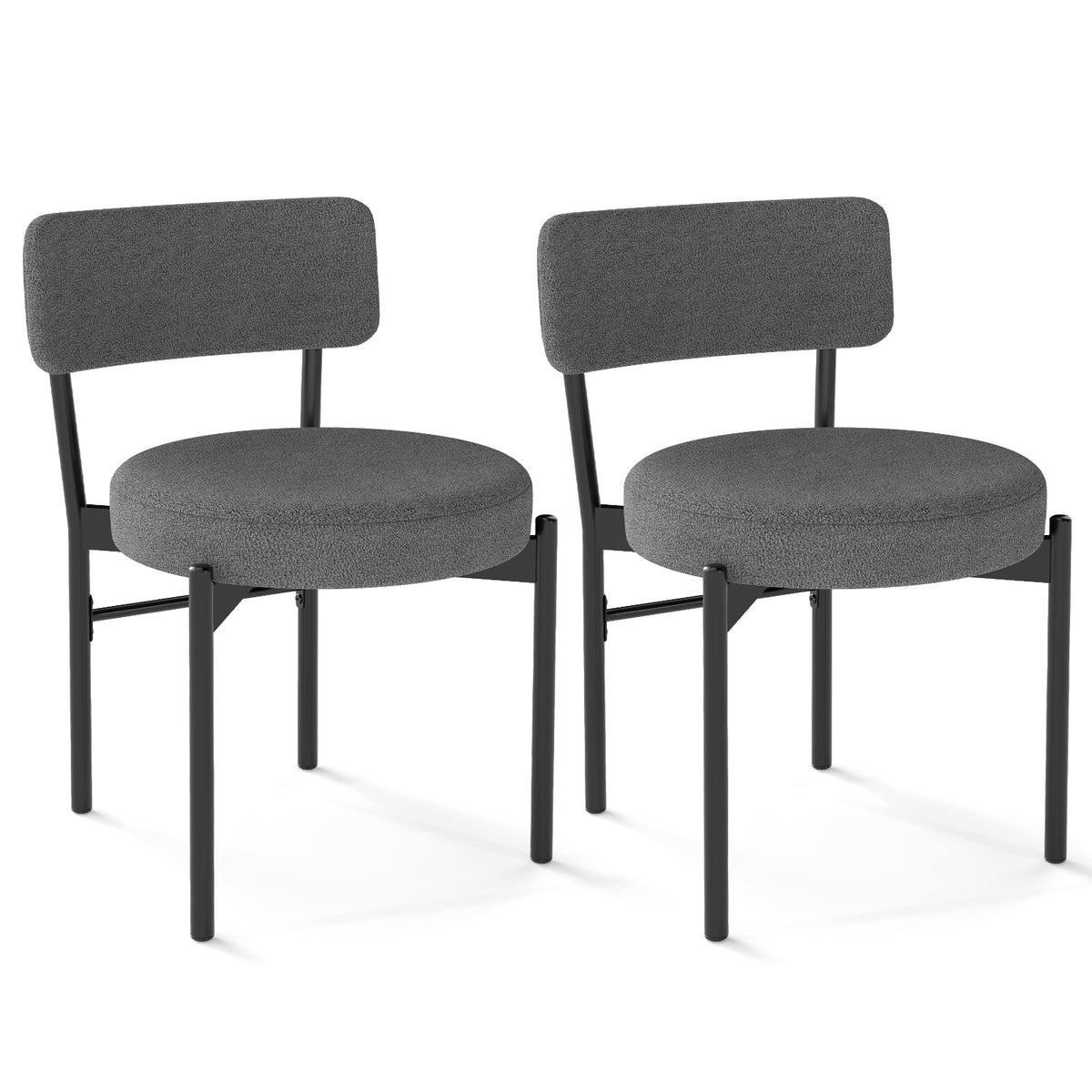 Dining Chair Set of 2, Gray - Curved Back, Padded Seat