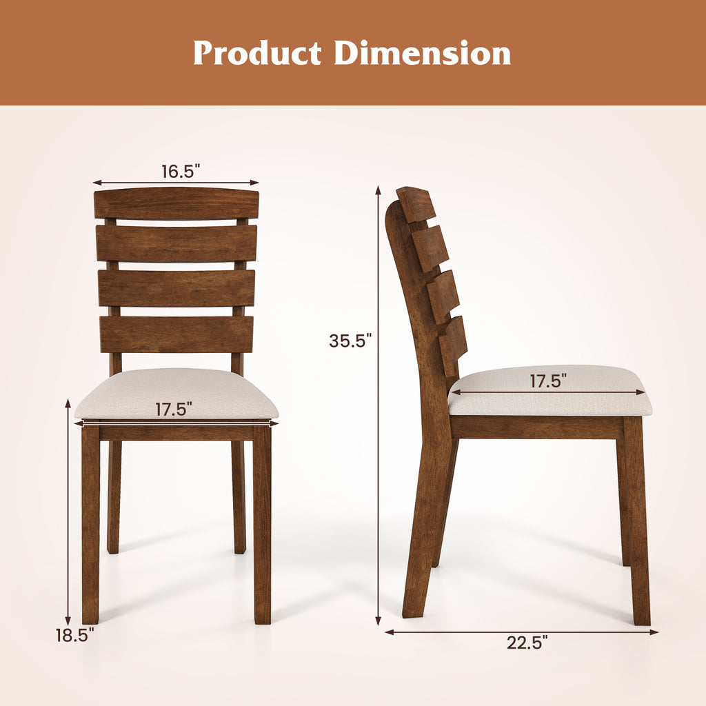 Dining Chair Set of 2, Slatted High Backrest, Rubber Wood Legs - Brown