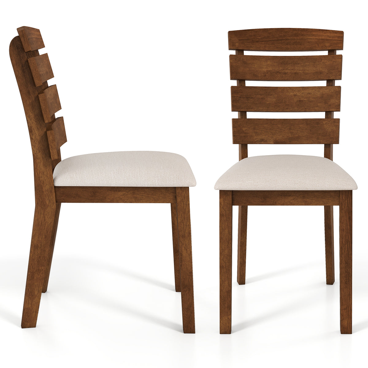 Dining Chair Set of 2, Slatted High Backrest, Rubber Wood Legs - Brown