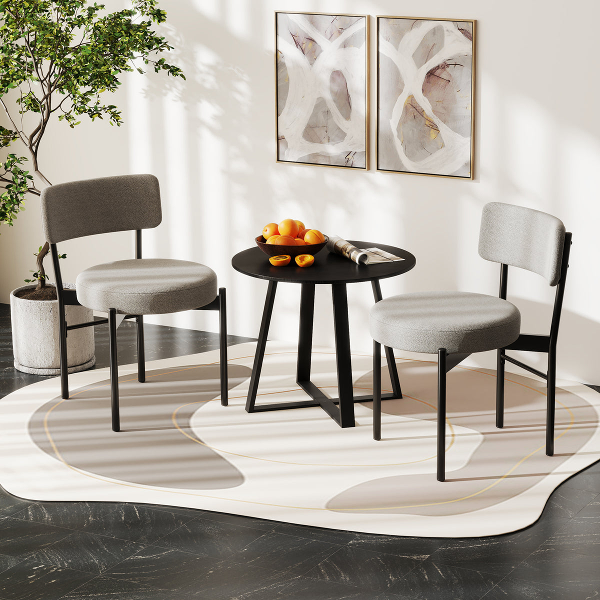 Dining Chair Set of 2, Gray - Curved Back, Padded Seat