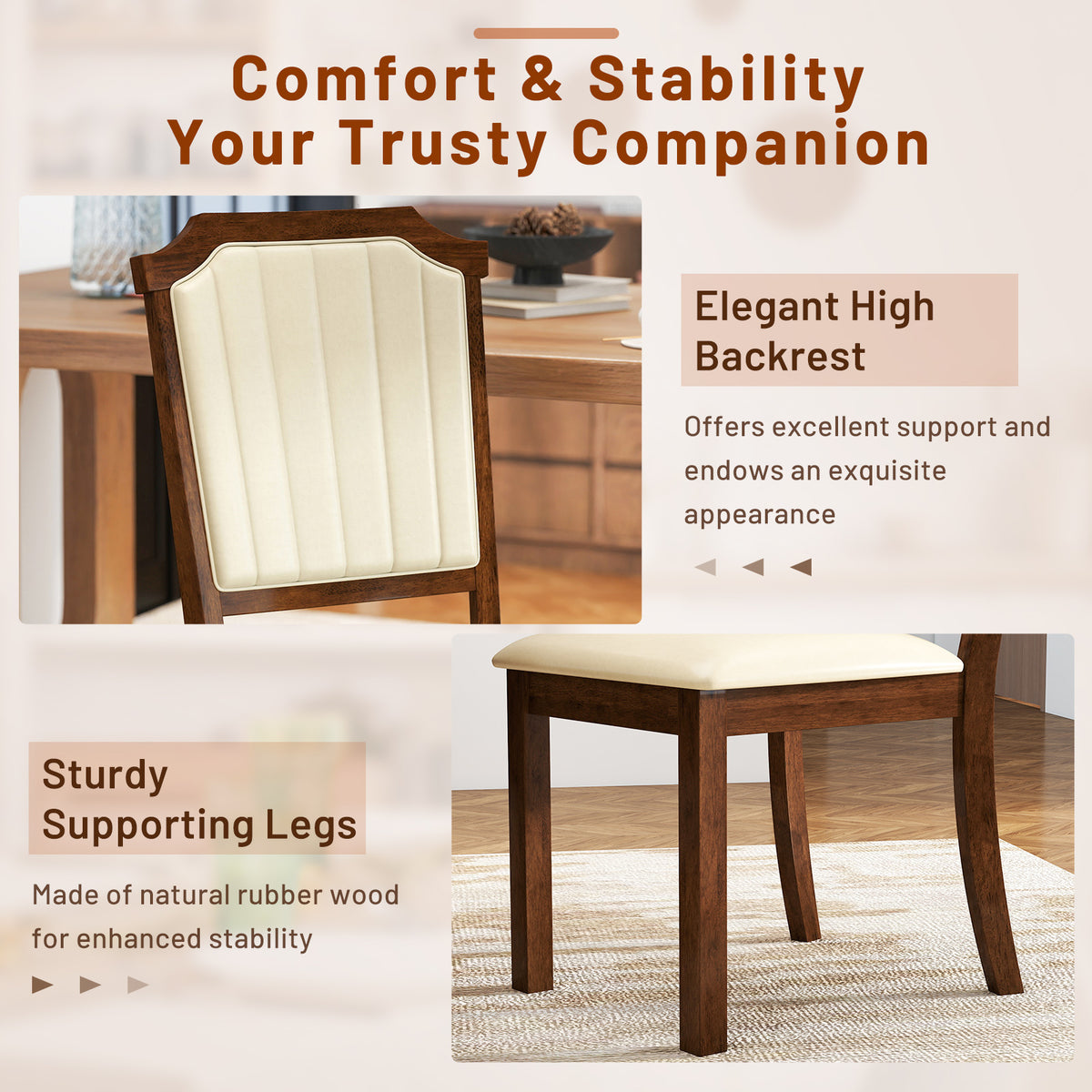 Dining Chair Set of 2, PU Leather, Brown