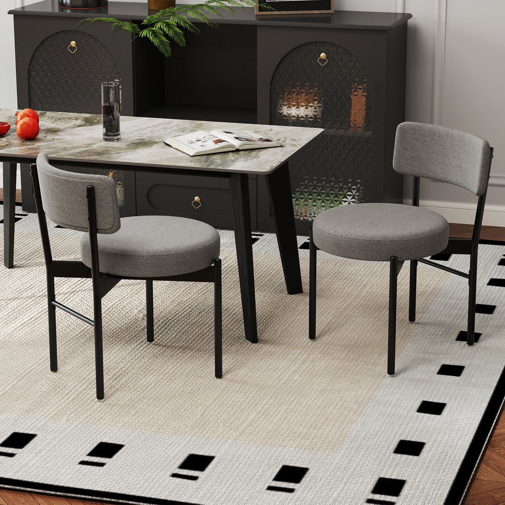 Dining Chair Set of 2, Gray - Curved Back, Padded Seat