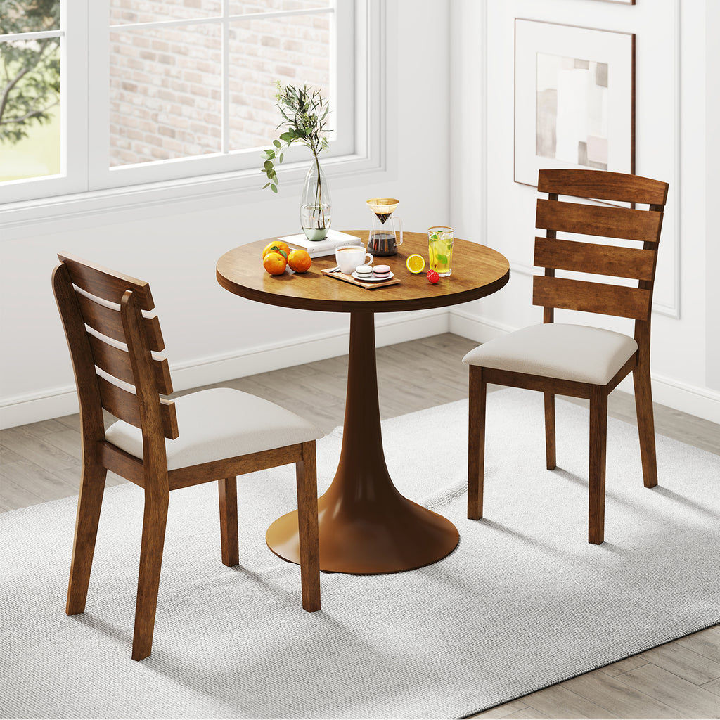 Dining Chair Set of 2, Slatted High Backrest, Rubber Wood Legs - Brown