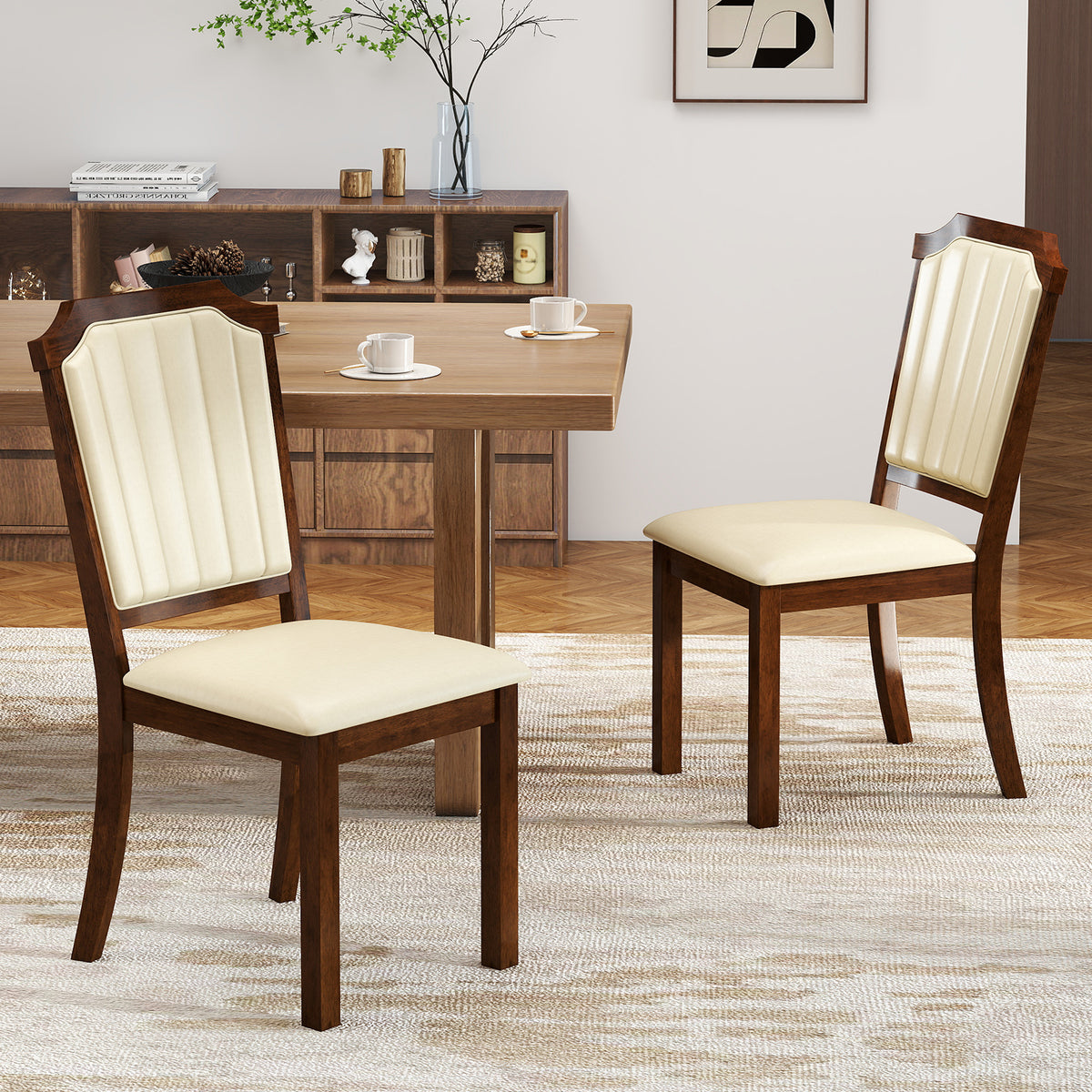 Dining Chair Set of 2, PU Leather, Brown
