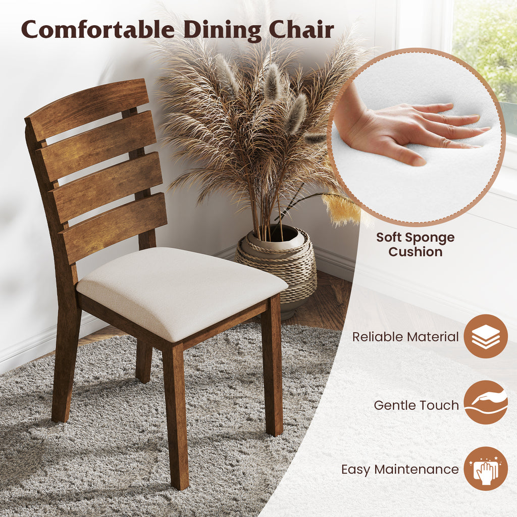 Dining Chair Set of 2, Slatted High Backrest, Rubber Wood Legs - Brown