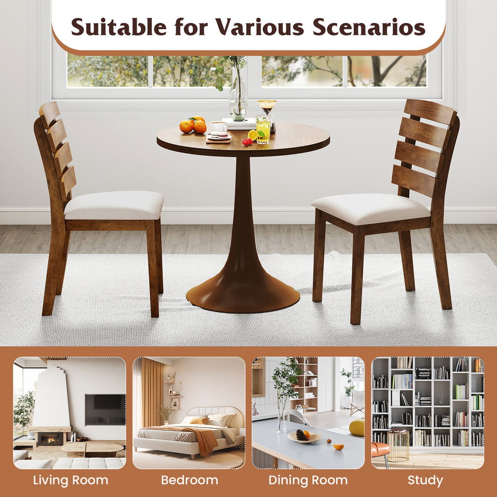 Dining Chair Set of 2, Slatted High Backrest, Rubber Wood Legs - Brown