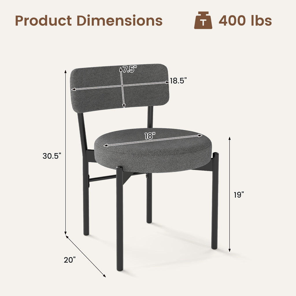 Dining Chair Set of 2, Gray - Curved Back, Padded Seat