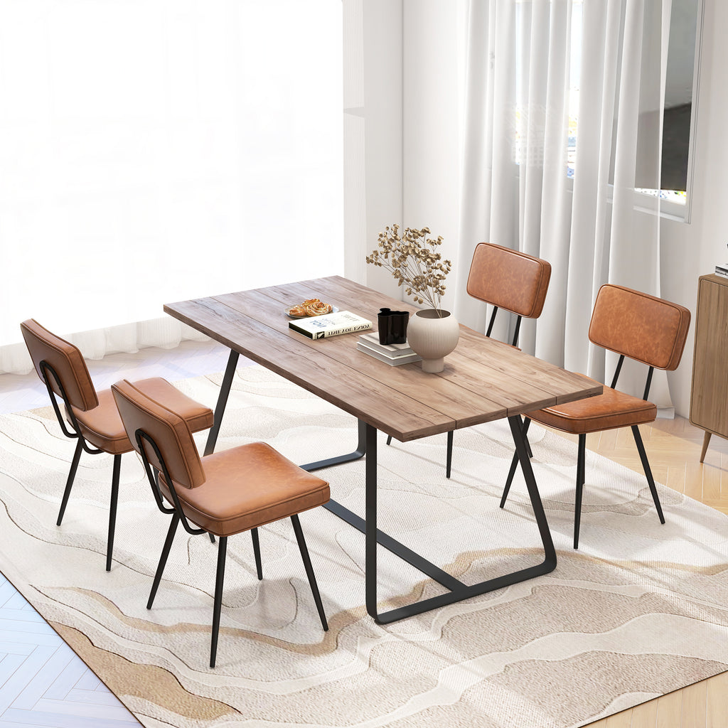 Dining Chair Set of 2, Padded Backrest, PU Leather - Brown