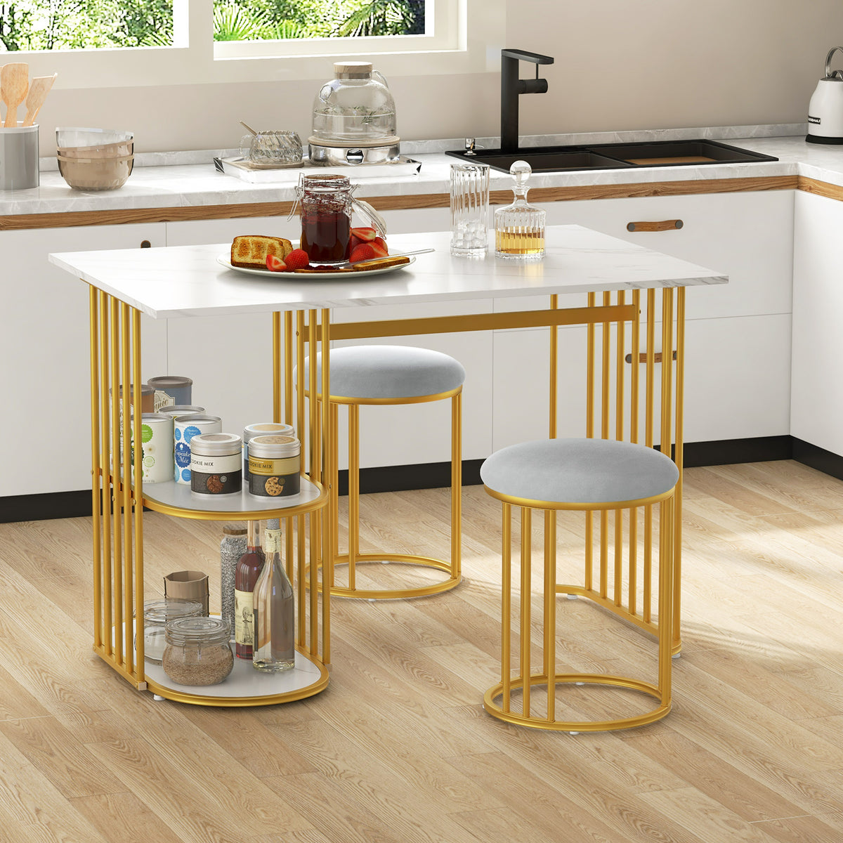 Rectangular Dining Table for 2 with Storage Shelf - White