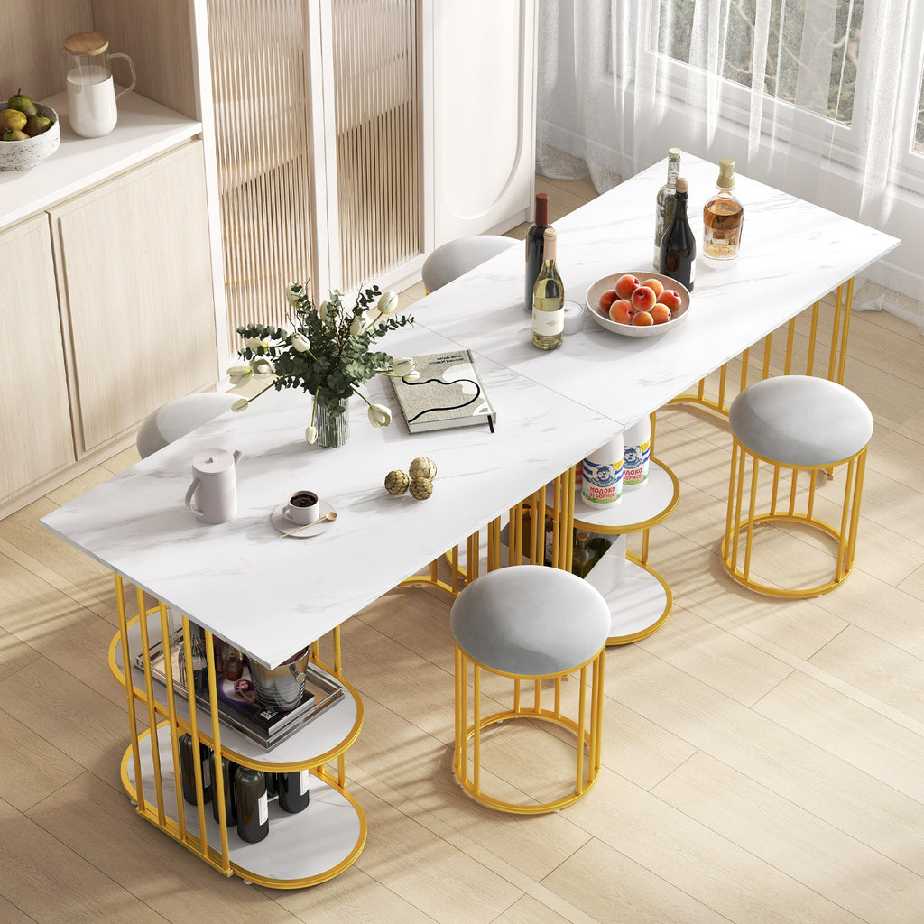Rectangular Dining Table for 2 with Storage Shelf - White