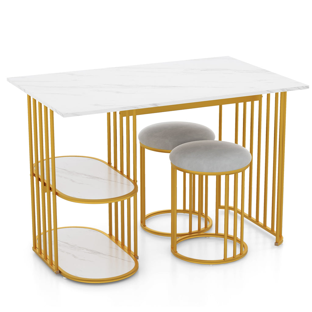 Rectangular Dining Table for 2 with Storage Shelf - White