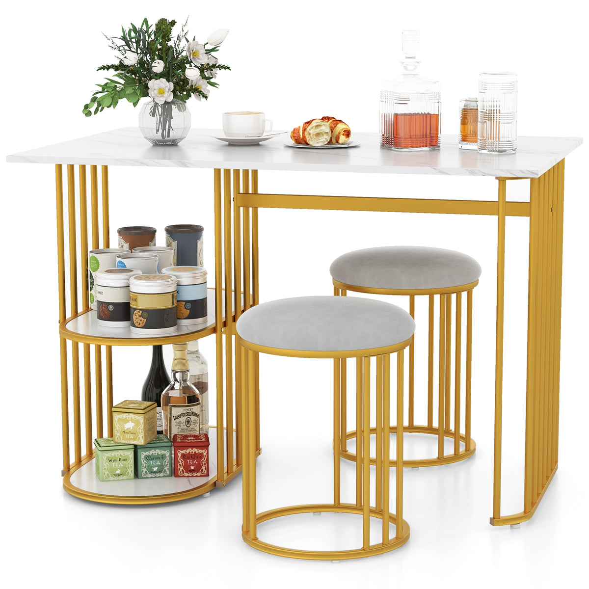 Rectangular Dining Table for 2 with Storage Shelf - White