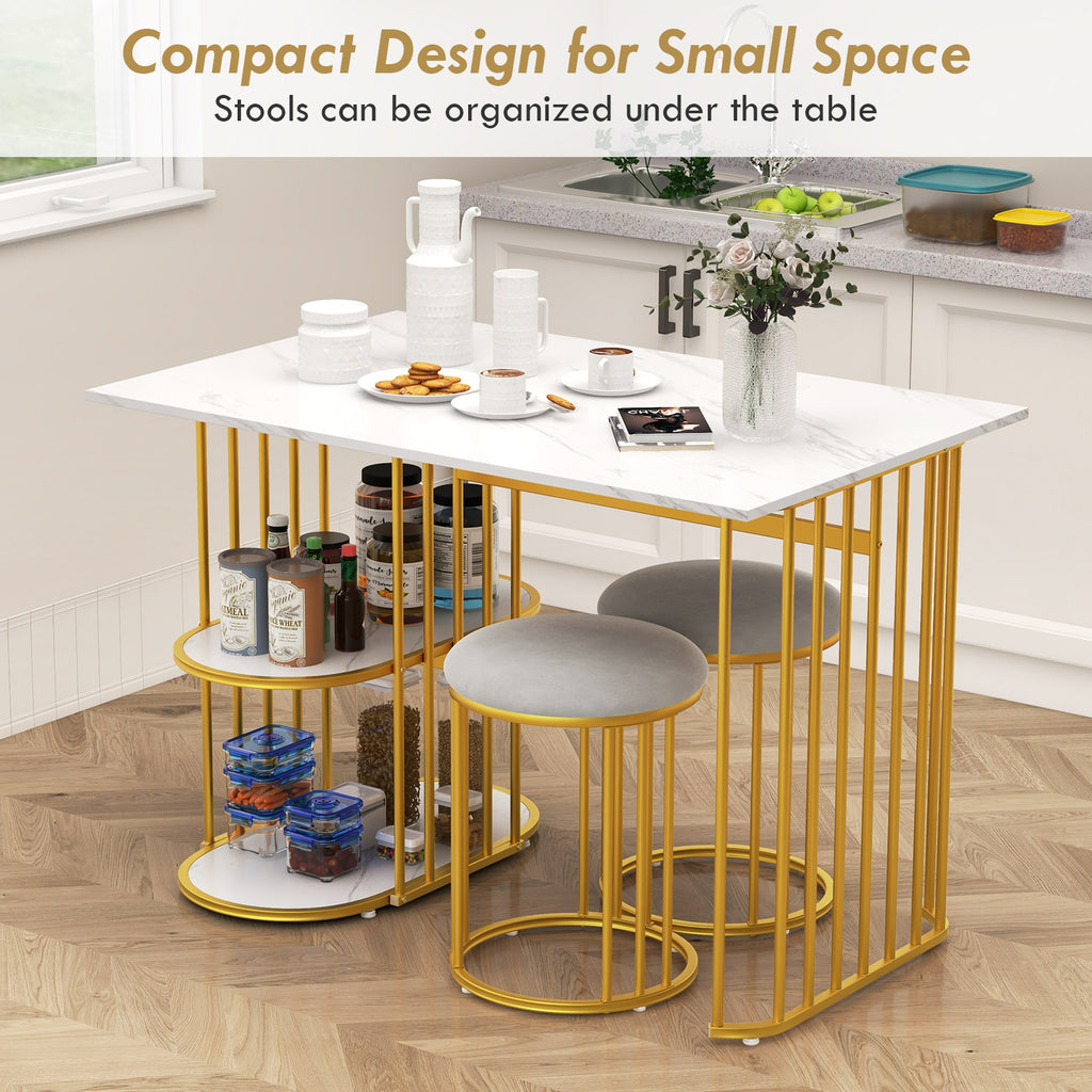Rectangular Dining Table for 2 with Storage Shelf - White
