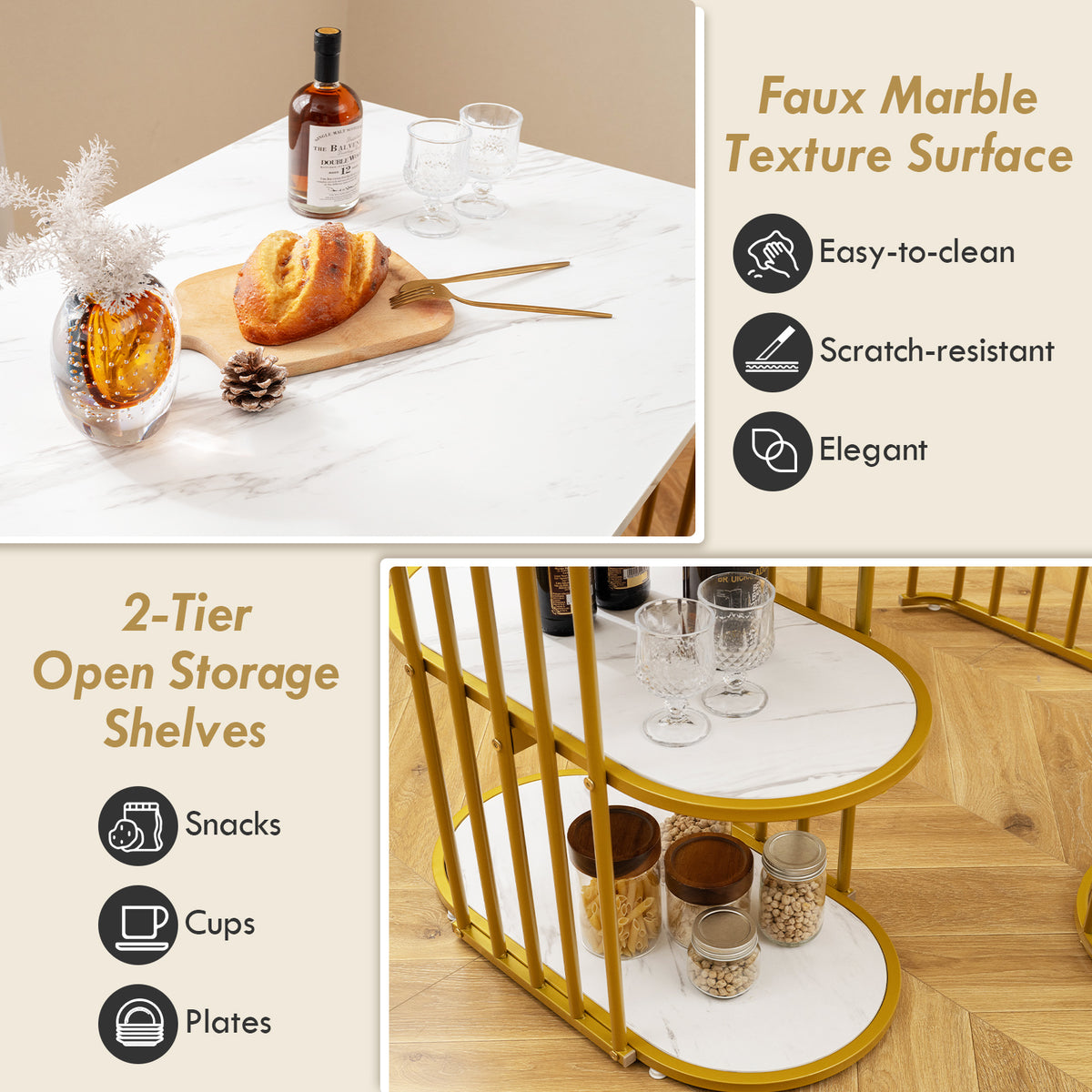 Rectangular Dining Table for 2 with Storage Shelf - White