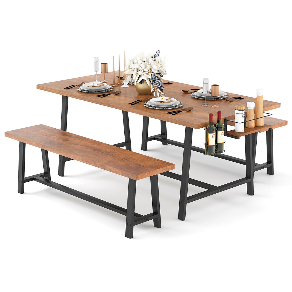 Dining Table Set for 5-7 with Wine Rack - Industrial Style