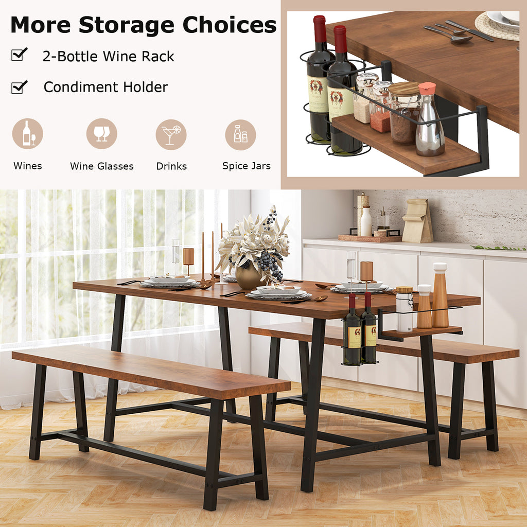 Dining Table Set for 5-7 with Wine Rack - Industrial Style