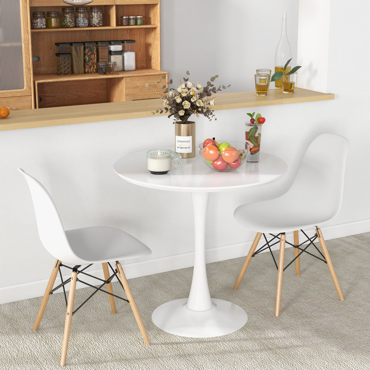 32 Inch Round Dining Table with Tulip Pedestal Base - White