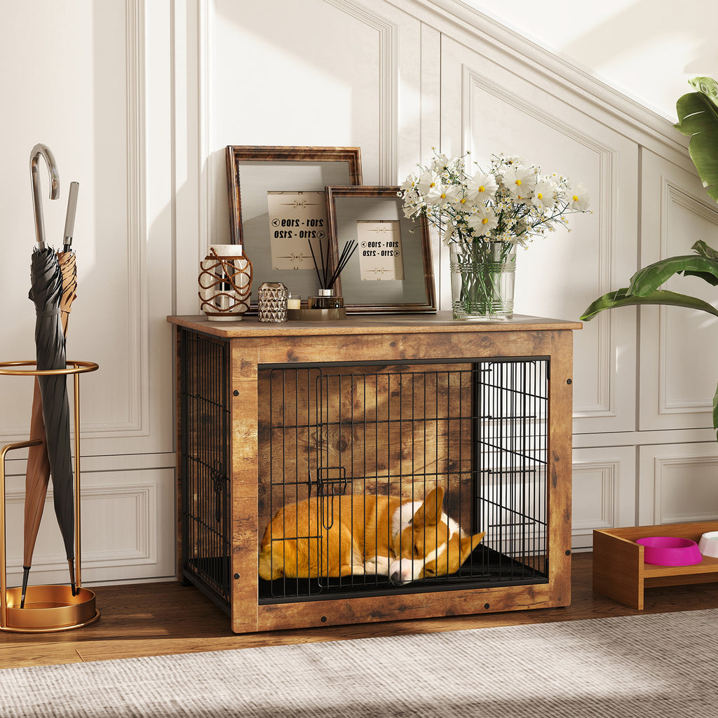 Dog Crate Furniture with Cushion & Double Lockable Doors - 32 Inches