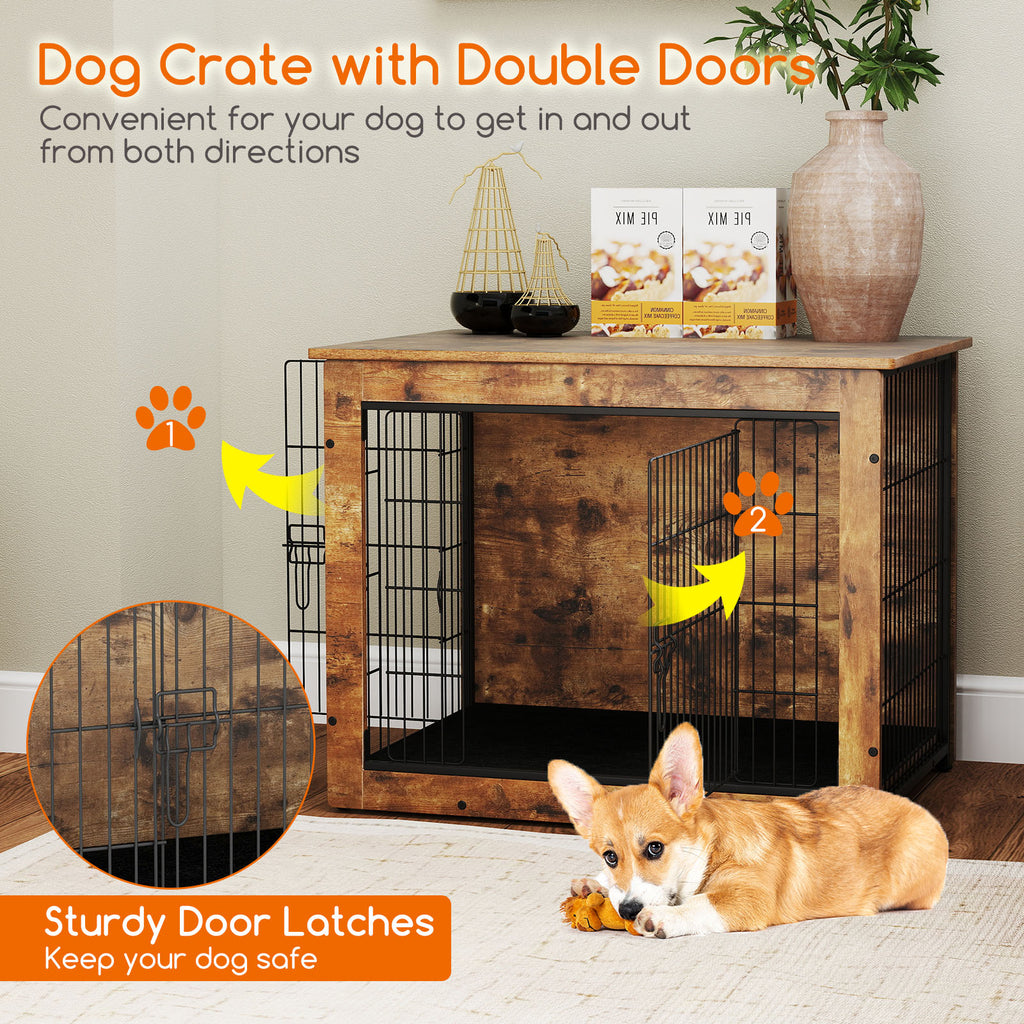 Dog Crate Furniture with Cushion & Double Lockable Doors - 32 Inches