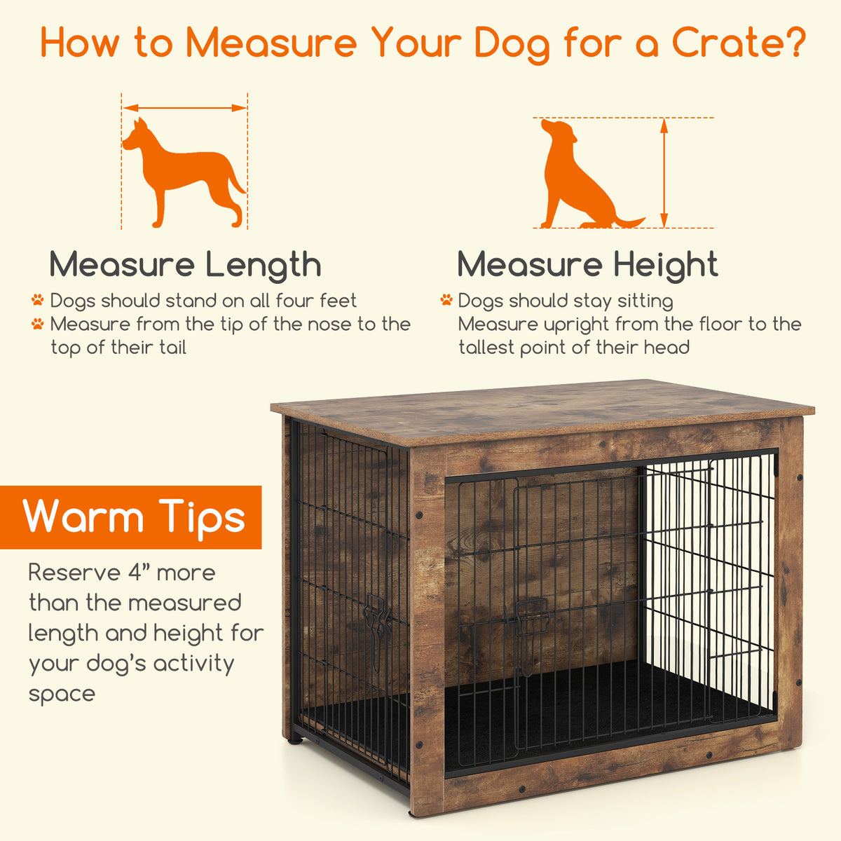 Dog Crate Furniture with Cushion & Double Lockable Doors - 32 Inches