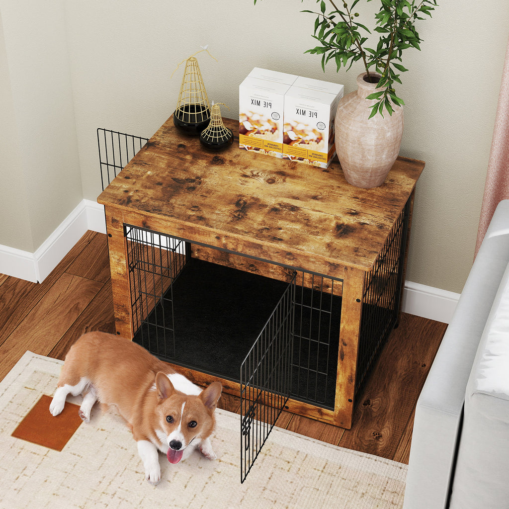 Dog Crate Furniture with Cushion & Double Lockable Doors - 32 Inches
