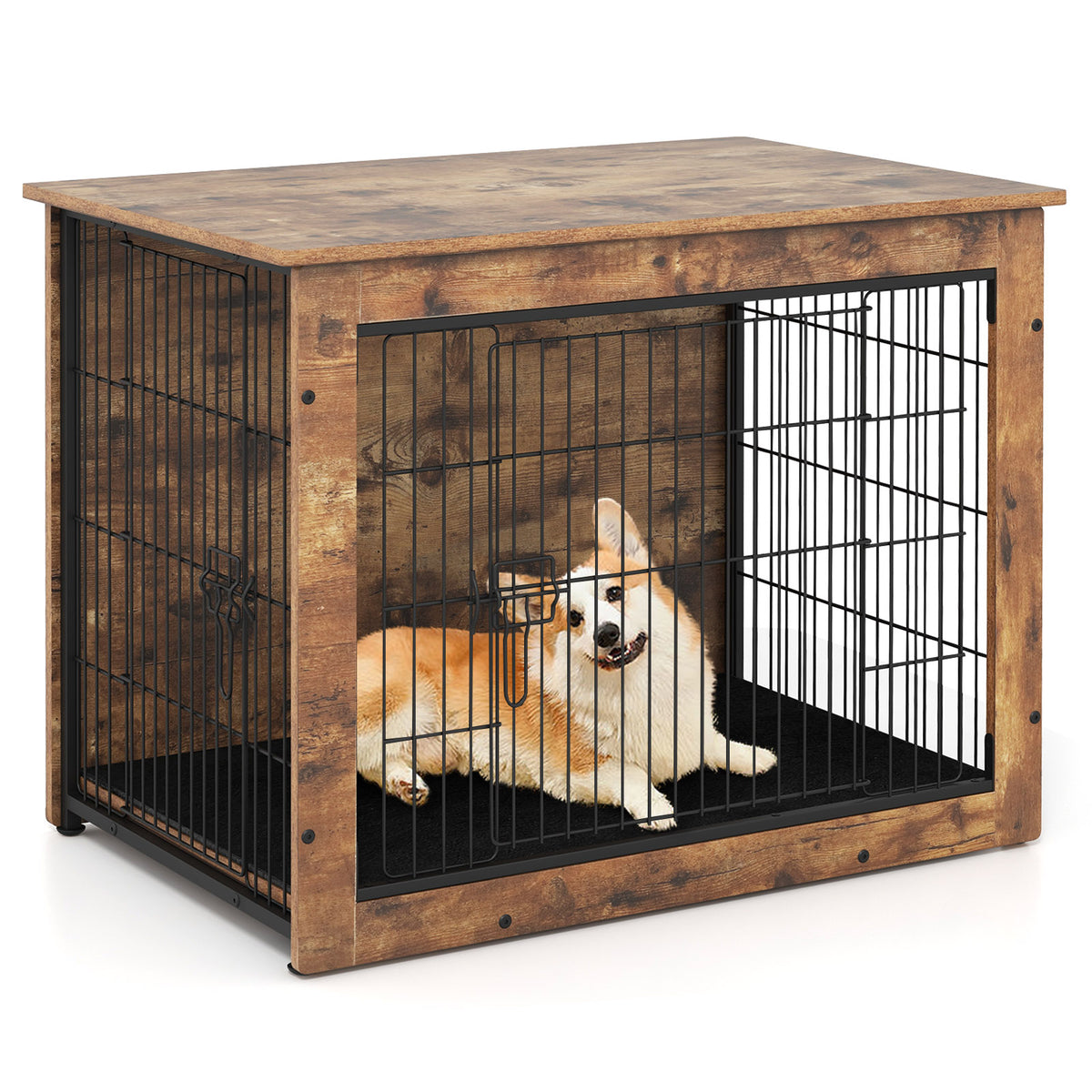 Dog Crate Furniture with Cushion & Double Lockable Doors - 32 Inches