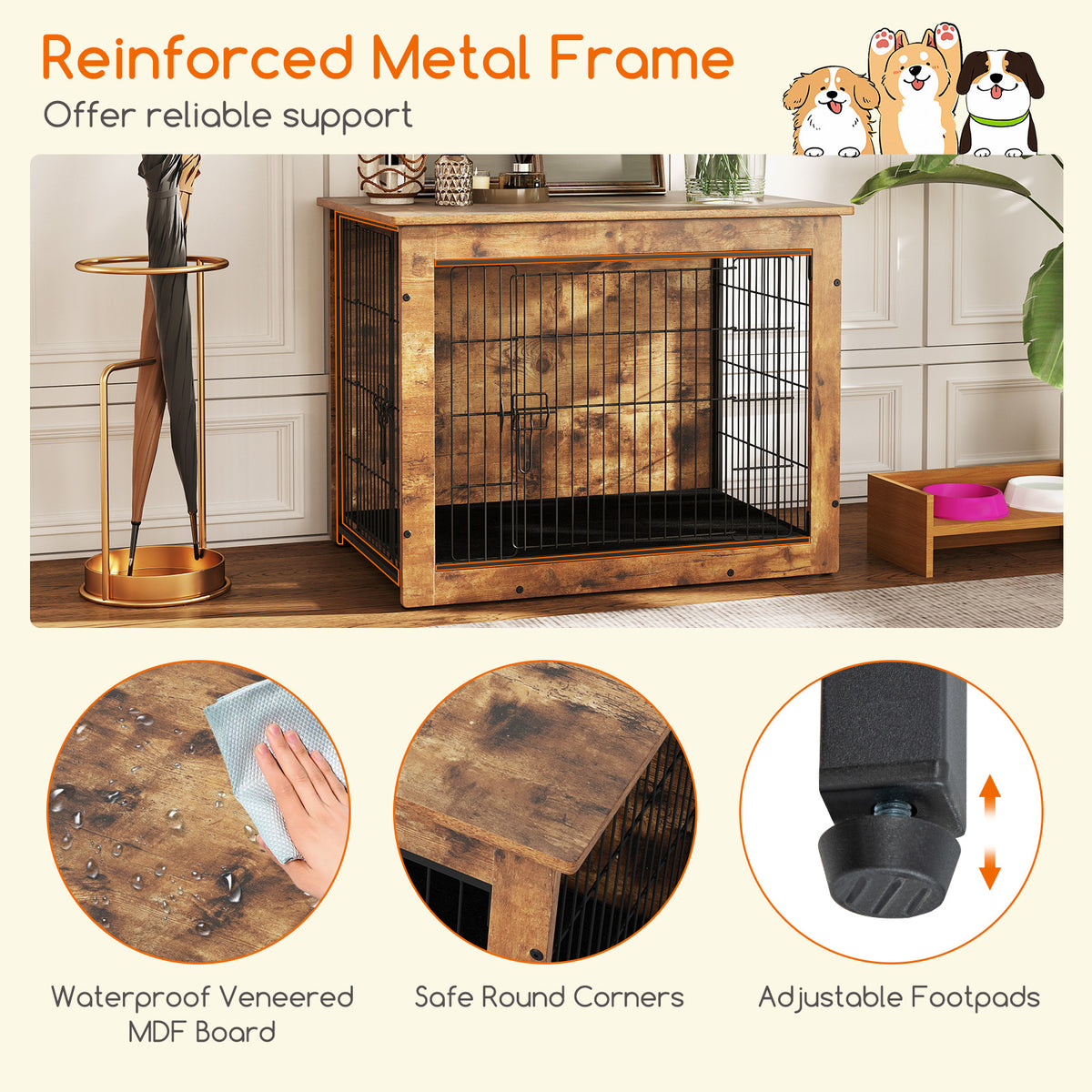 Dog Crate Furniture with Cushion & Double Lockable Doors - 32 Inches