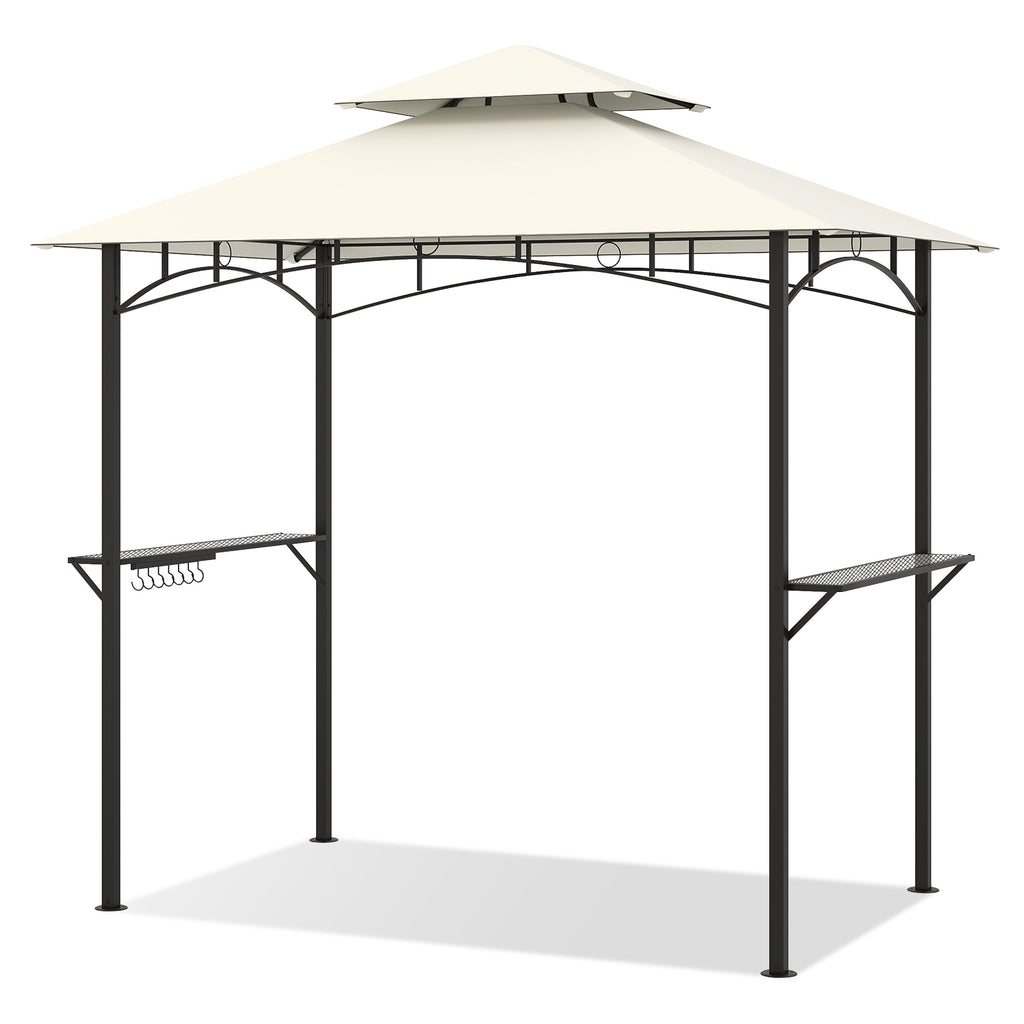 7 x 3.5 Feet Grill Gazebo with Serving Shelf and Storage Hooks, Brown