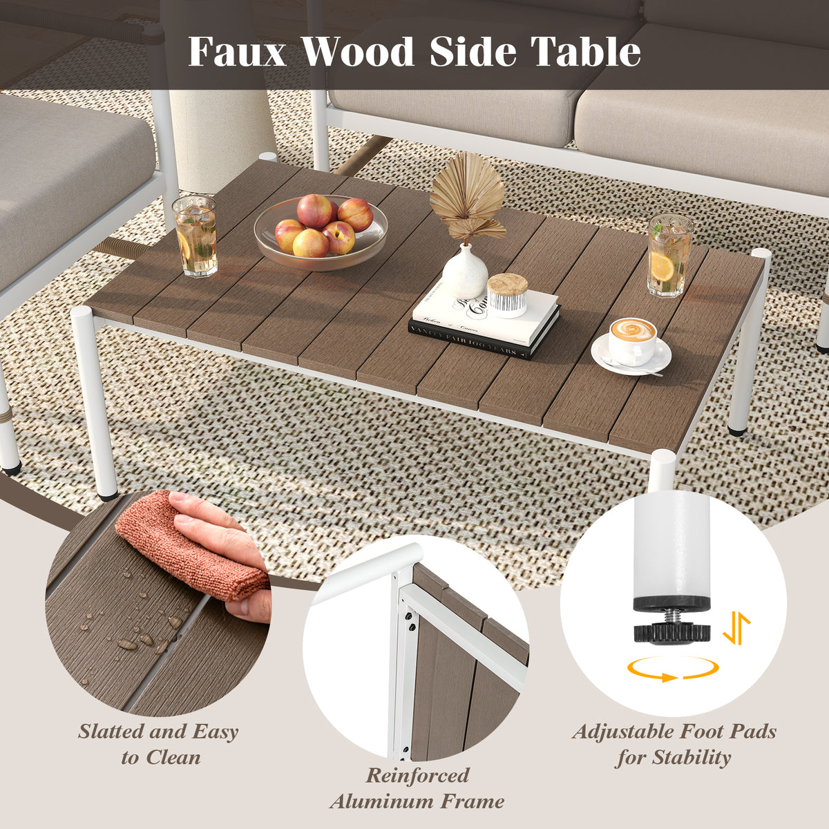 Patio Loveseat Sofa & Coffee Table Set with Cushions