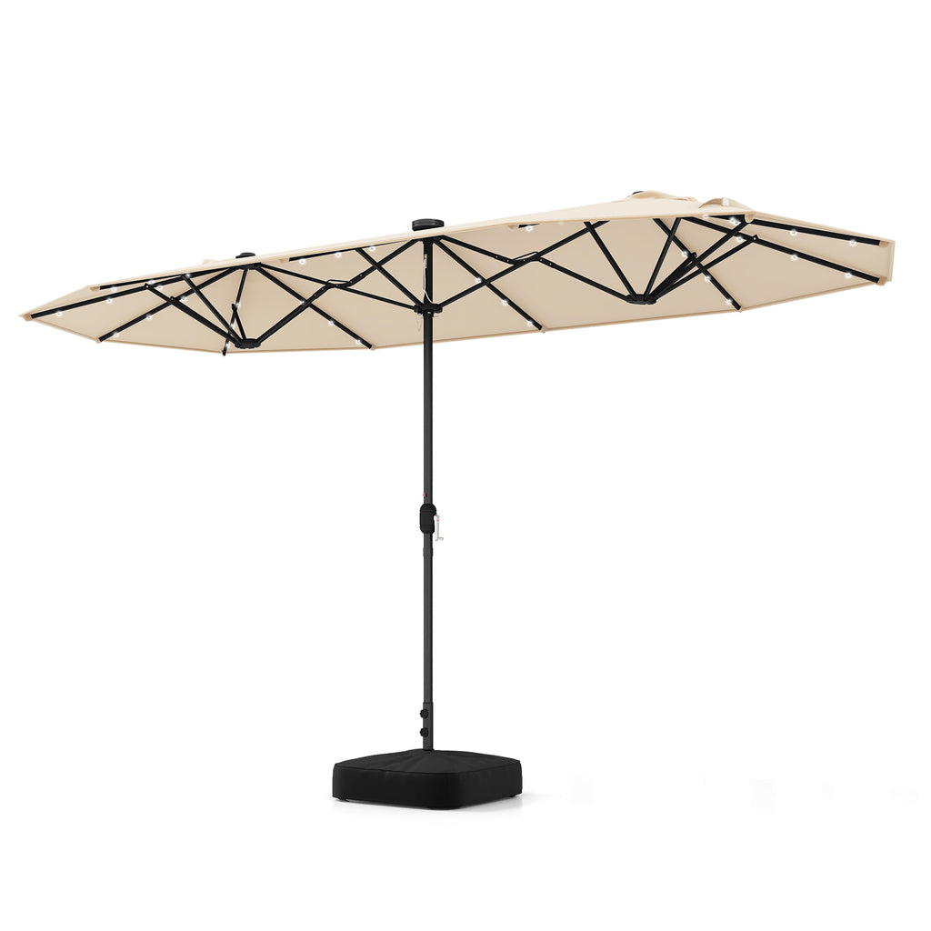 15FT Double-Sided Patio Umbrella with 48 LED Lights - Dark Red