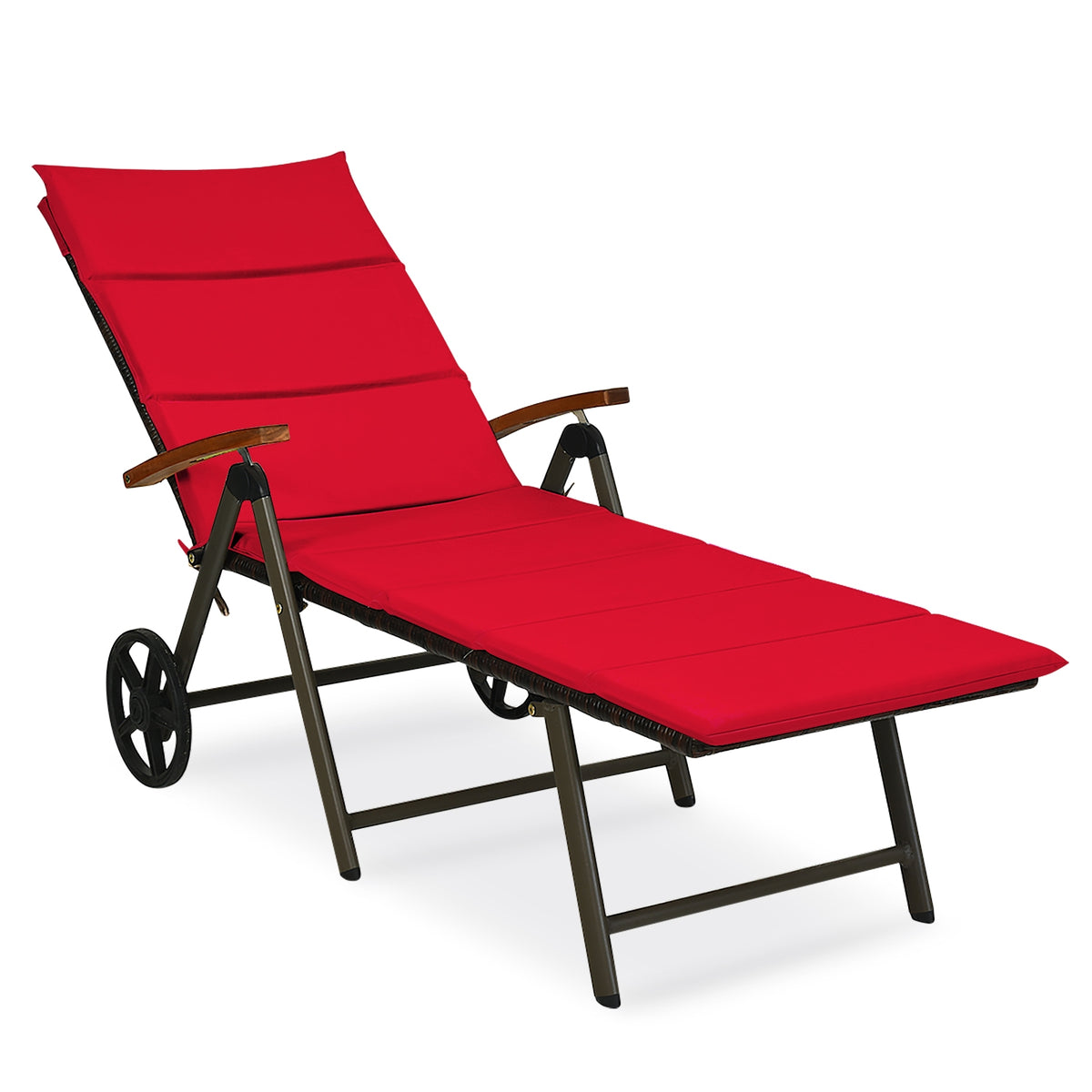 Foldable Wicker Outdoor Chaise Lounge Chair with Aluminum Frame