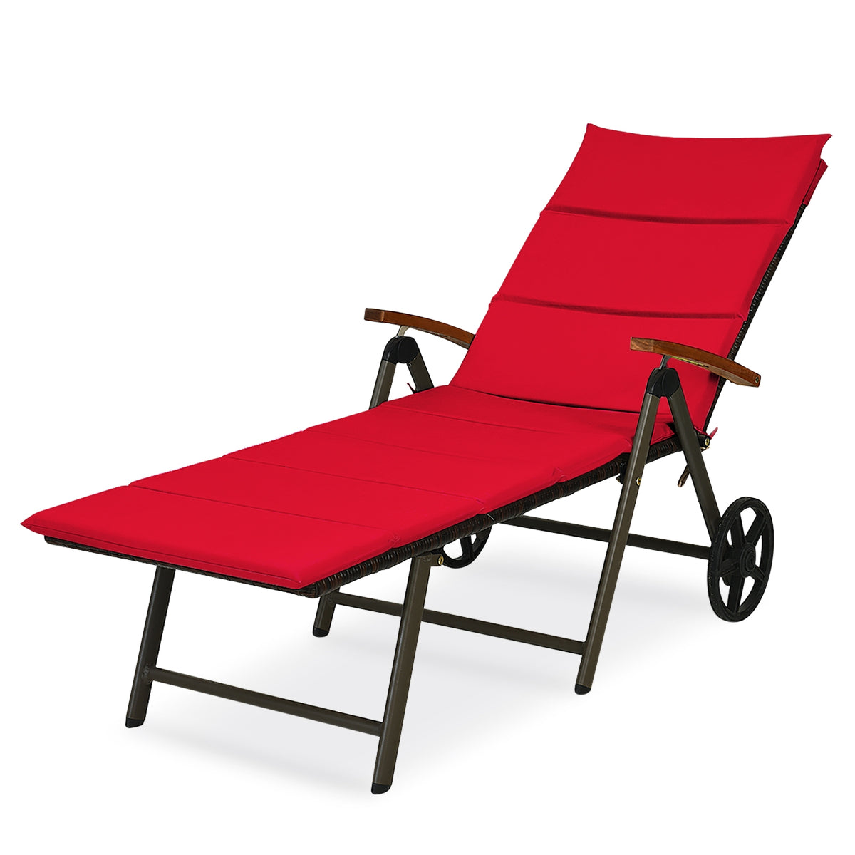 Foldable Wicker Outdoor Chaise Lounge Chair with Aluminum Frame