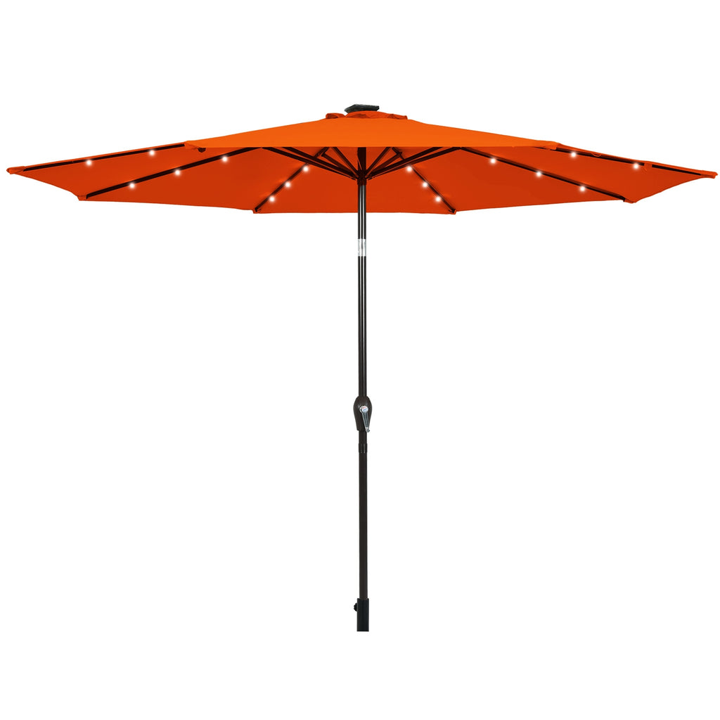 10 FT Patio Umbrella with 24 LED Solar Lights, Orange