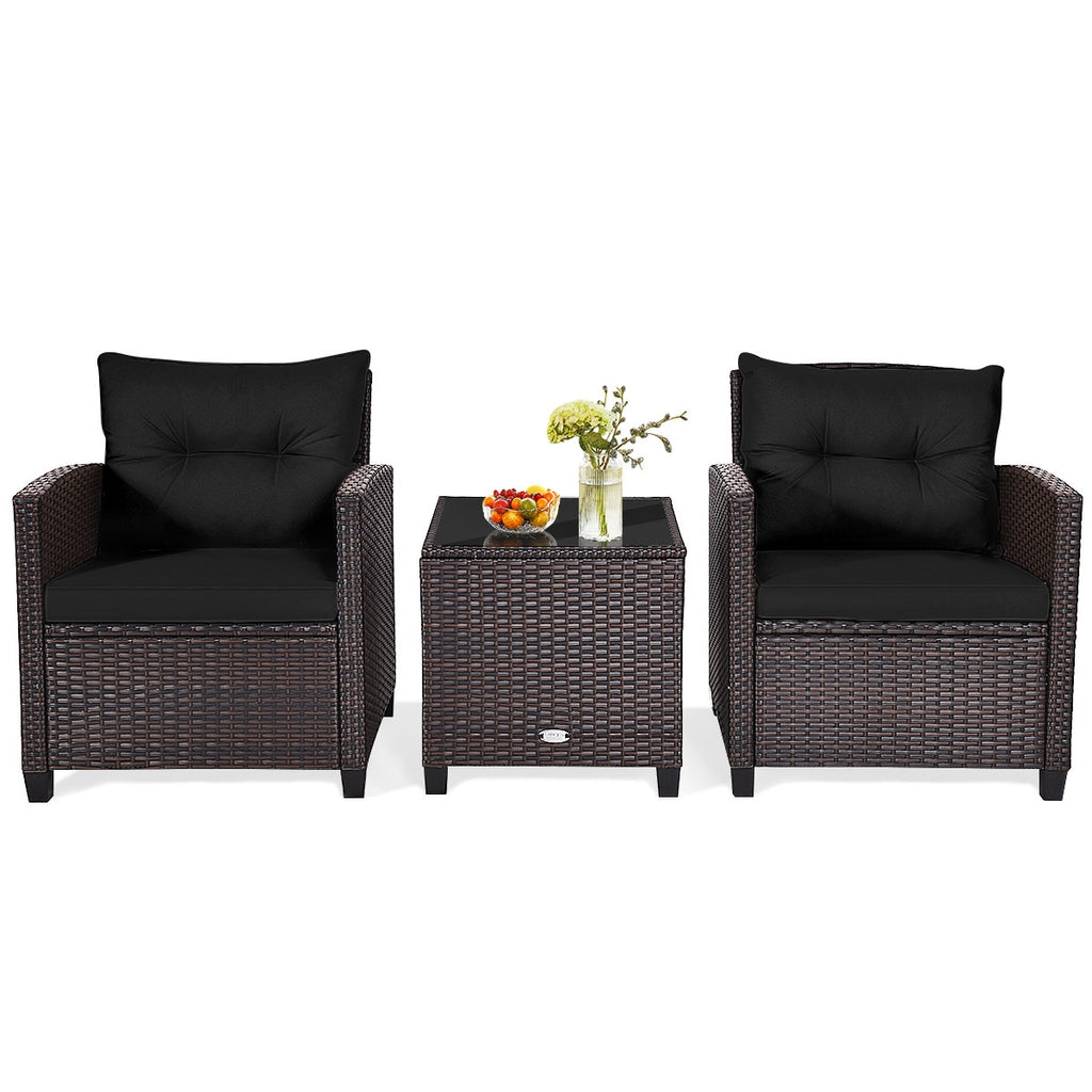 3 Pieces Rattan Patio Furniture Set with Washable Cushion
