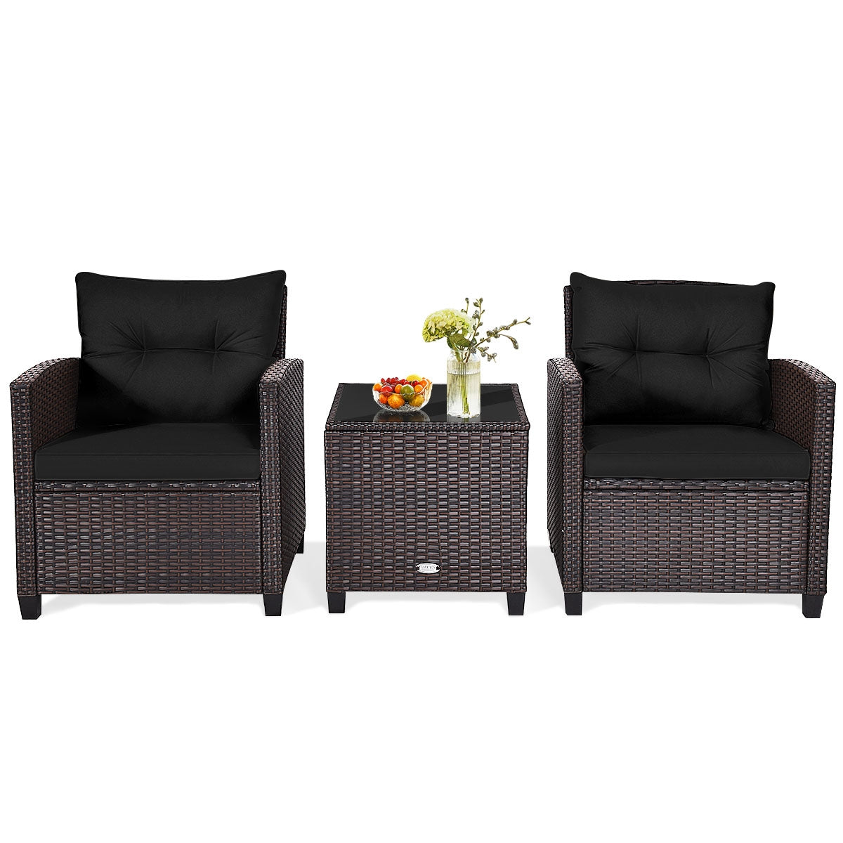 3 Pieces Rattan Patio Furniture Set with Washable Cushion