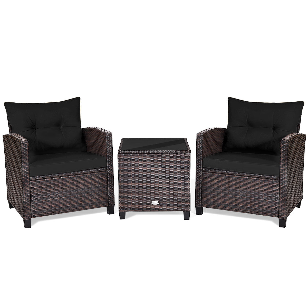3 Pieces Rattan Patio Furniture Set with Washable Cushion