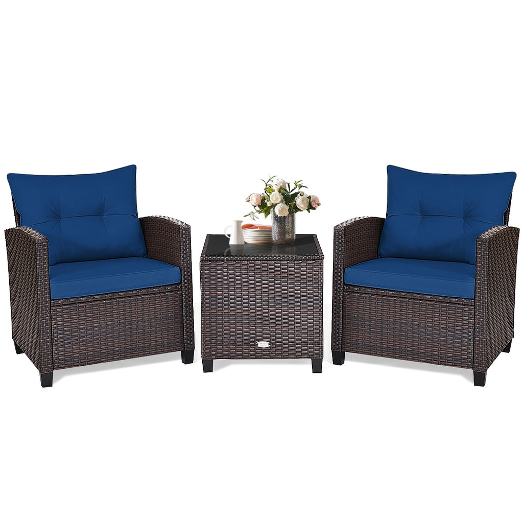 3 Pieces Rattan Patio Furniture Set with Washable Cushion