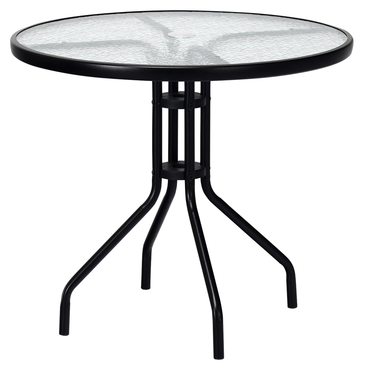 32-Inch Round Patio Tempered Glass Table with Umbrella Hole