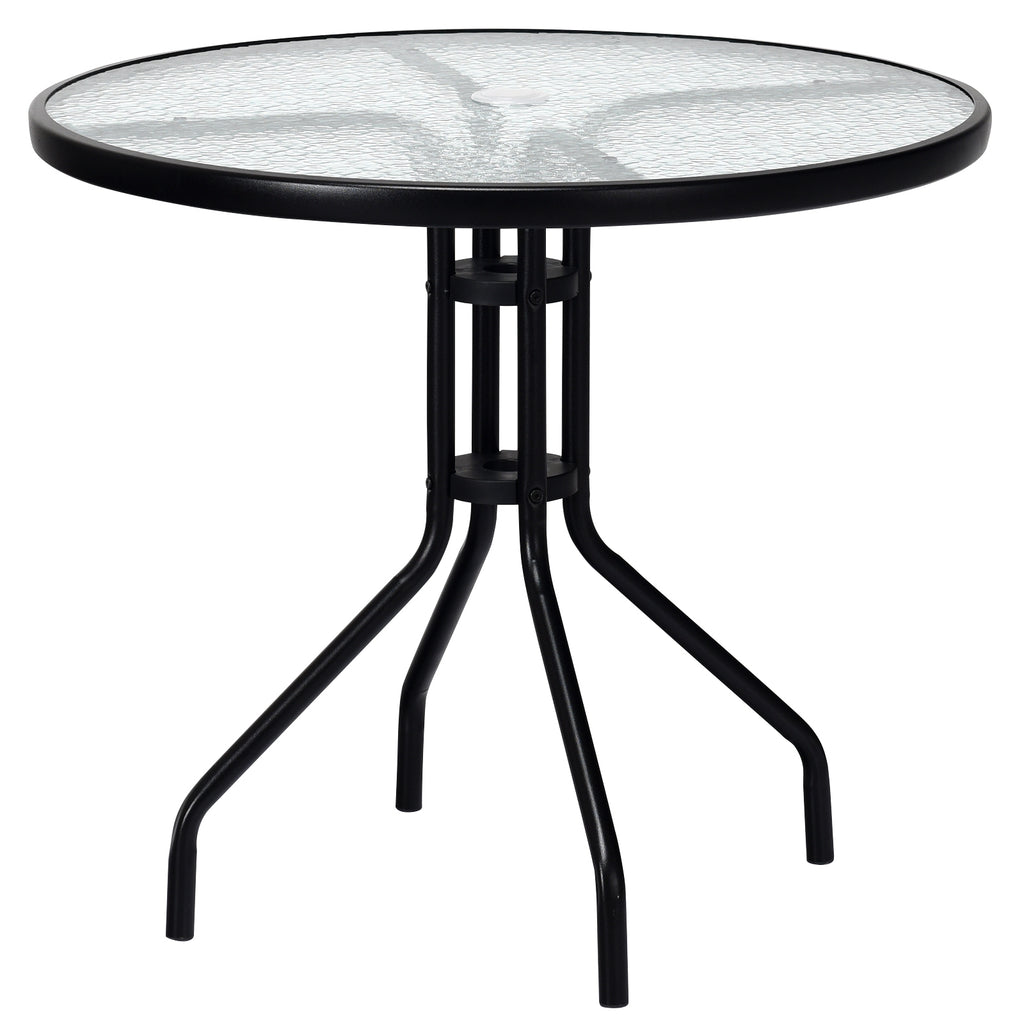 34 Inch Outdoor Dining Table Square Tempered Glass with 1.5 Umbrella